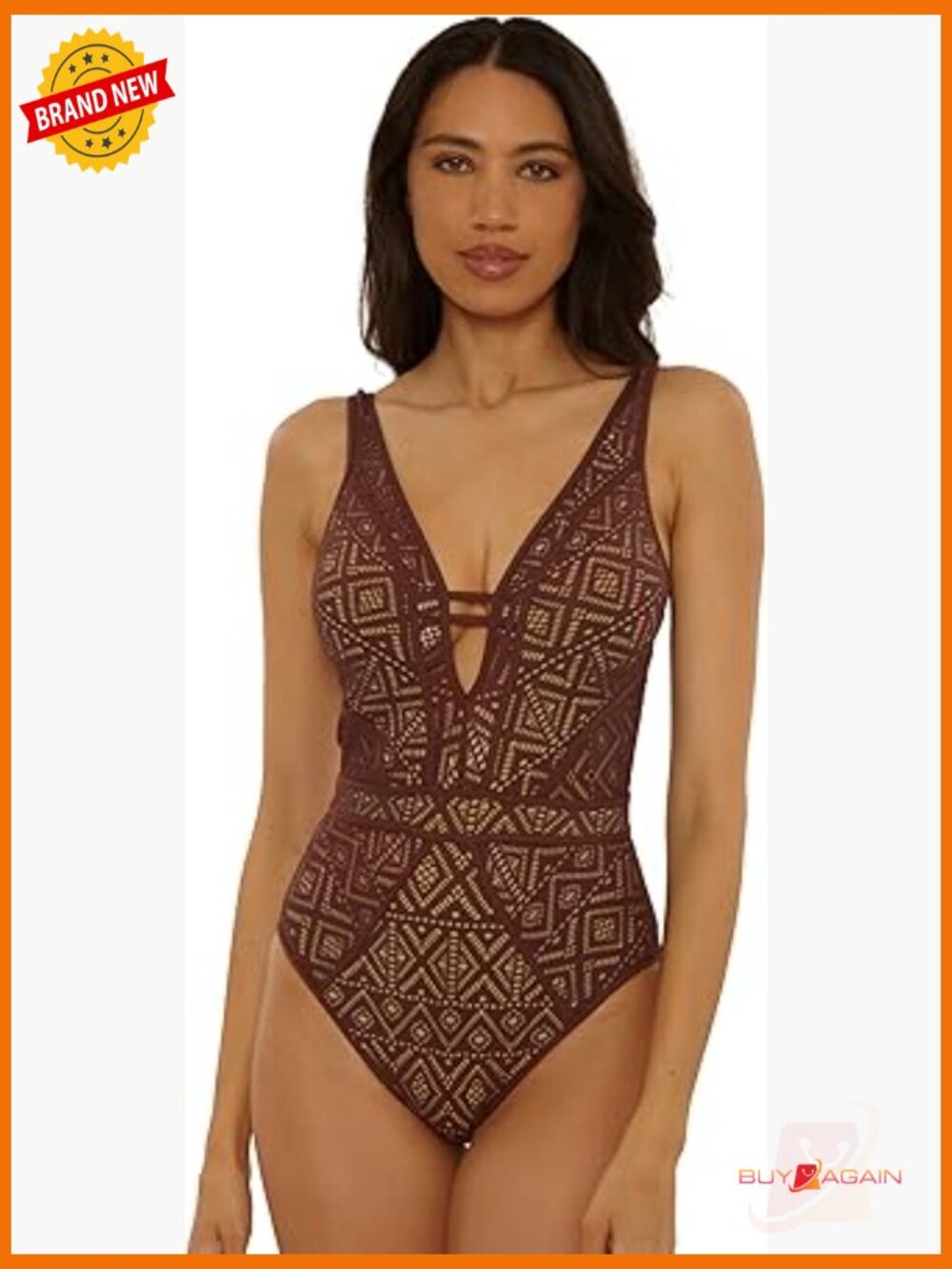 Crochet Plunge One-Piece Swimsuit with Adjustable Straps